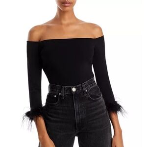 Lucy Paris Joyce Top Womens XS‎ Black Off the Shoulder Feather Cuff